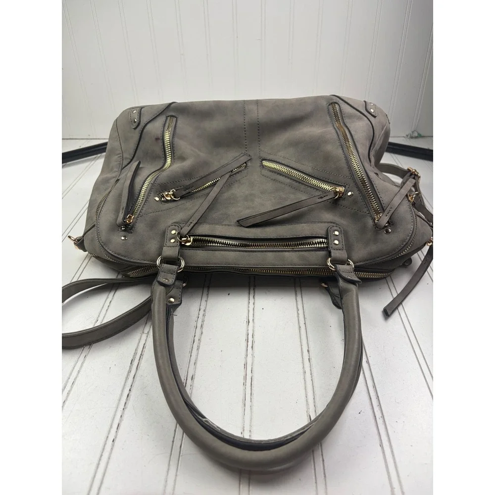 Vintage Y2K Gray Multi Zip Studded Satchel Shoulder Bag Crossbody